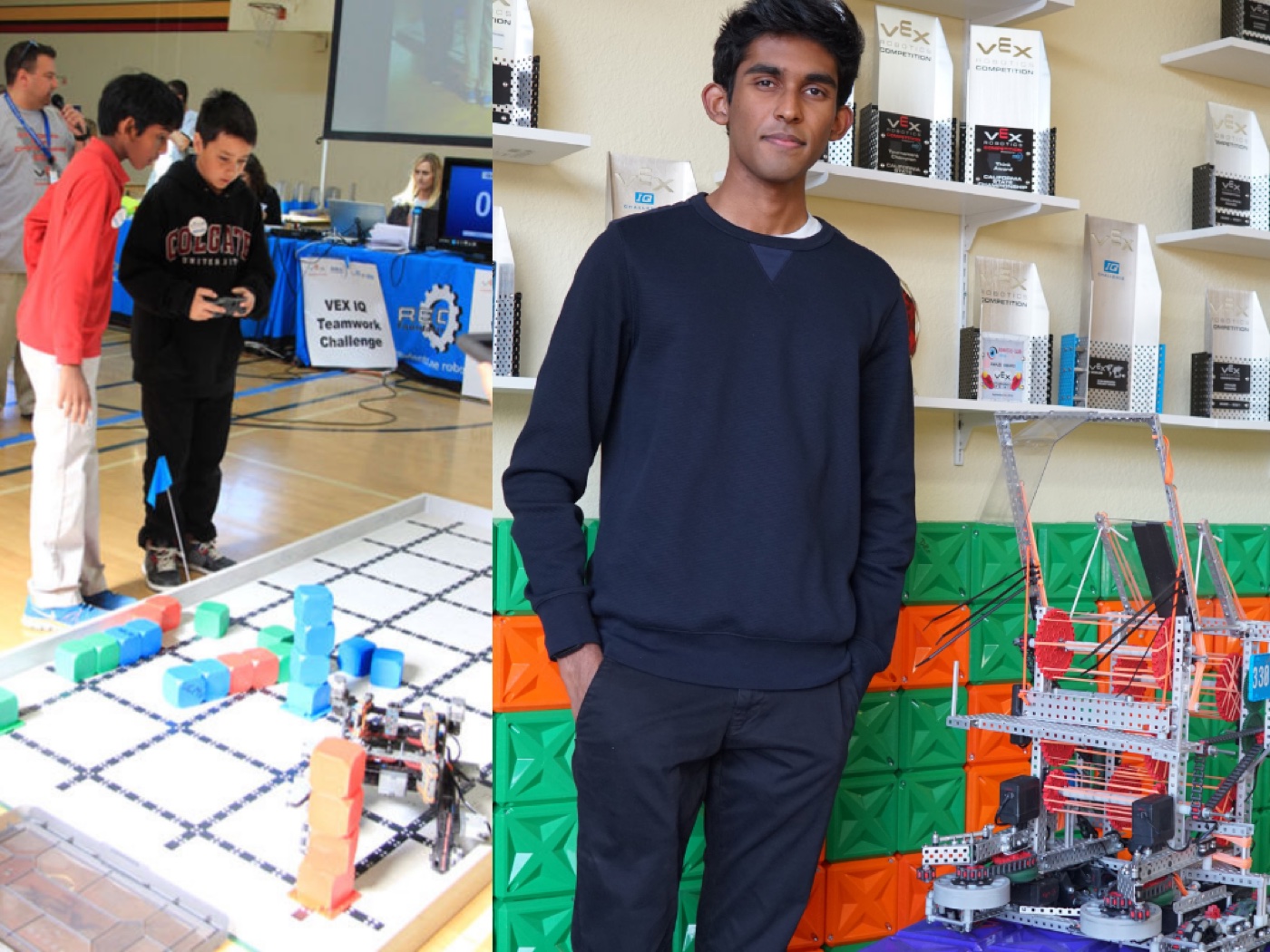 2014 VEX IQ Teamwork Challenge next to 2021 with the trophy wall