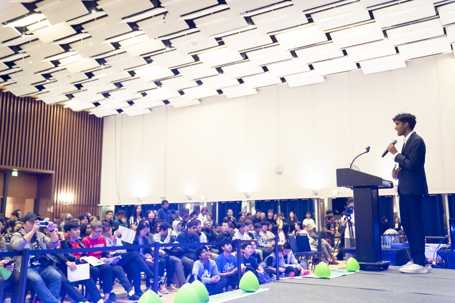 A full house in Pauley Ballroom during a One World Robotics Showcase ceremony, UC Berkeley 2023