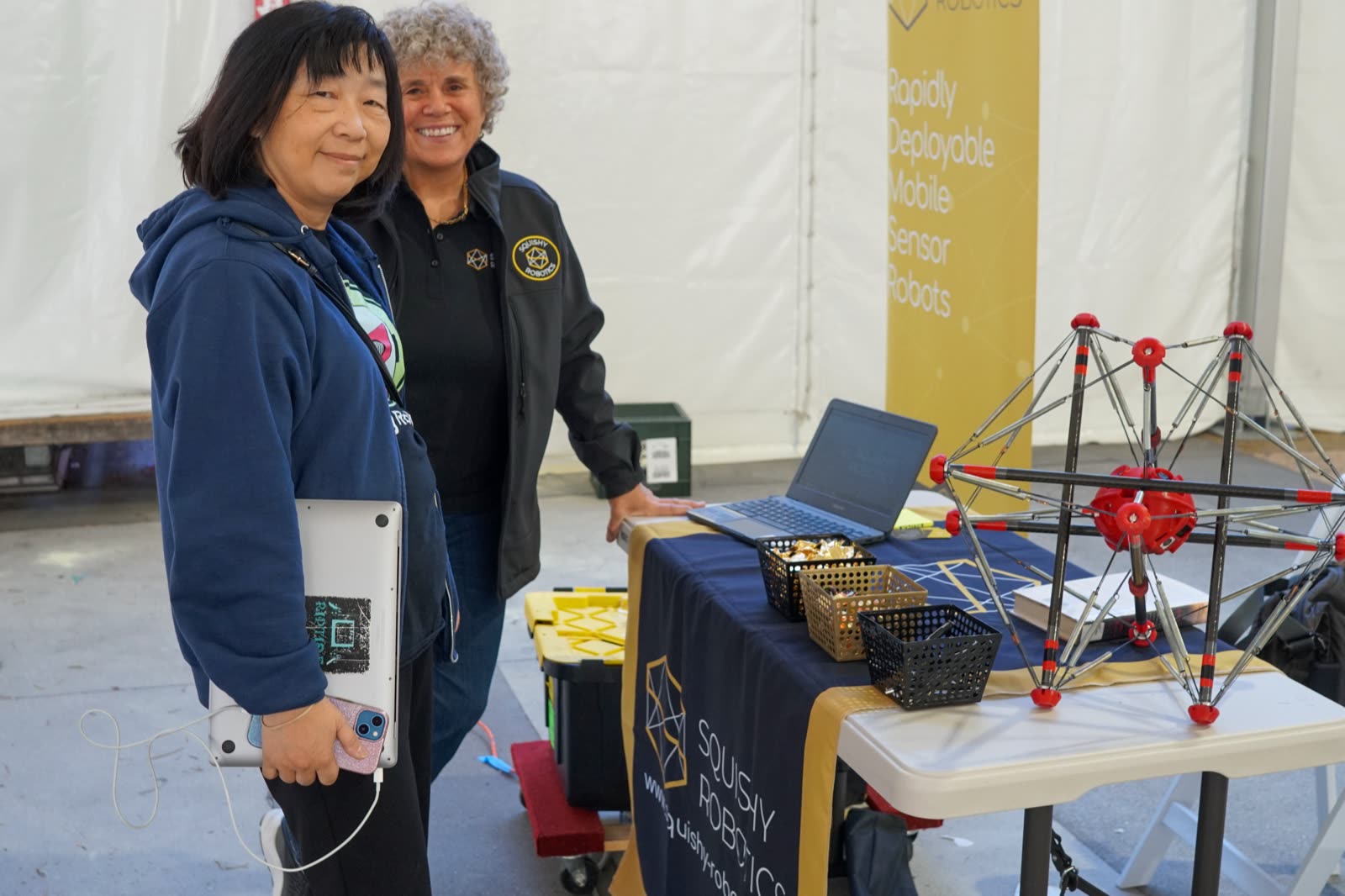 Squishy Robotics tensegrity robot on display at the Expo