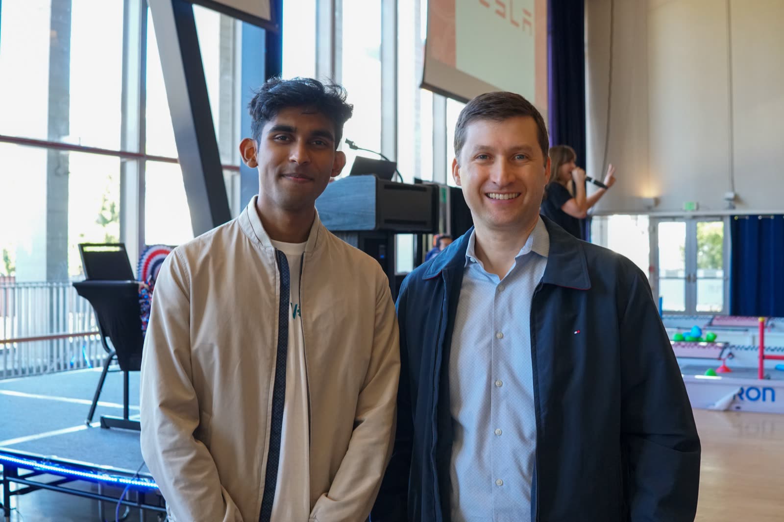 Arya Sasikumar standing with Olivier Welker, CEO of Omron Robotics