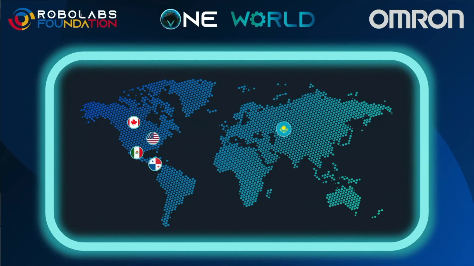 One World map graphic showing the competing countries: Canada, the United States, Mexico, Panama and Kazakhstan