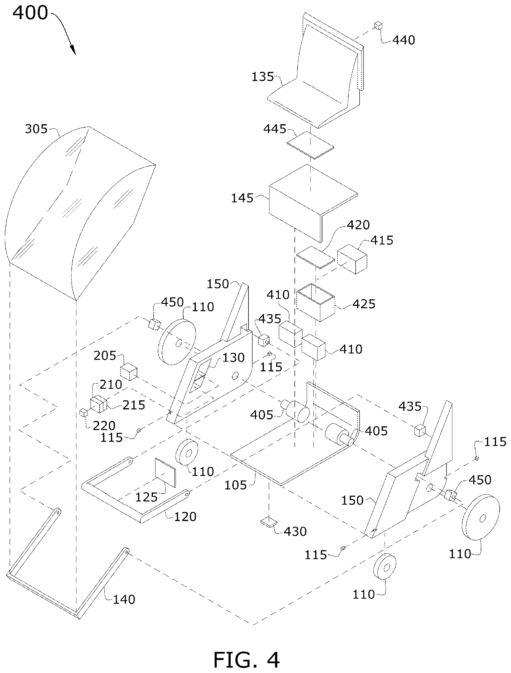 US 11,191,597 B1 patent drawing - exploded view of the vehicle assembly