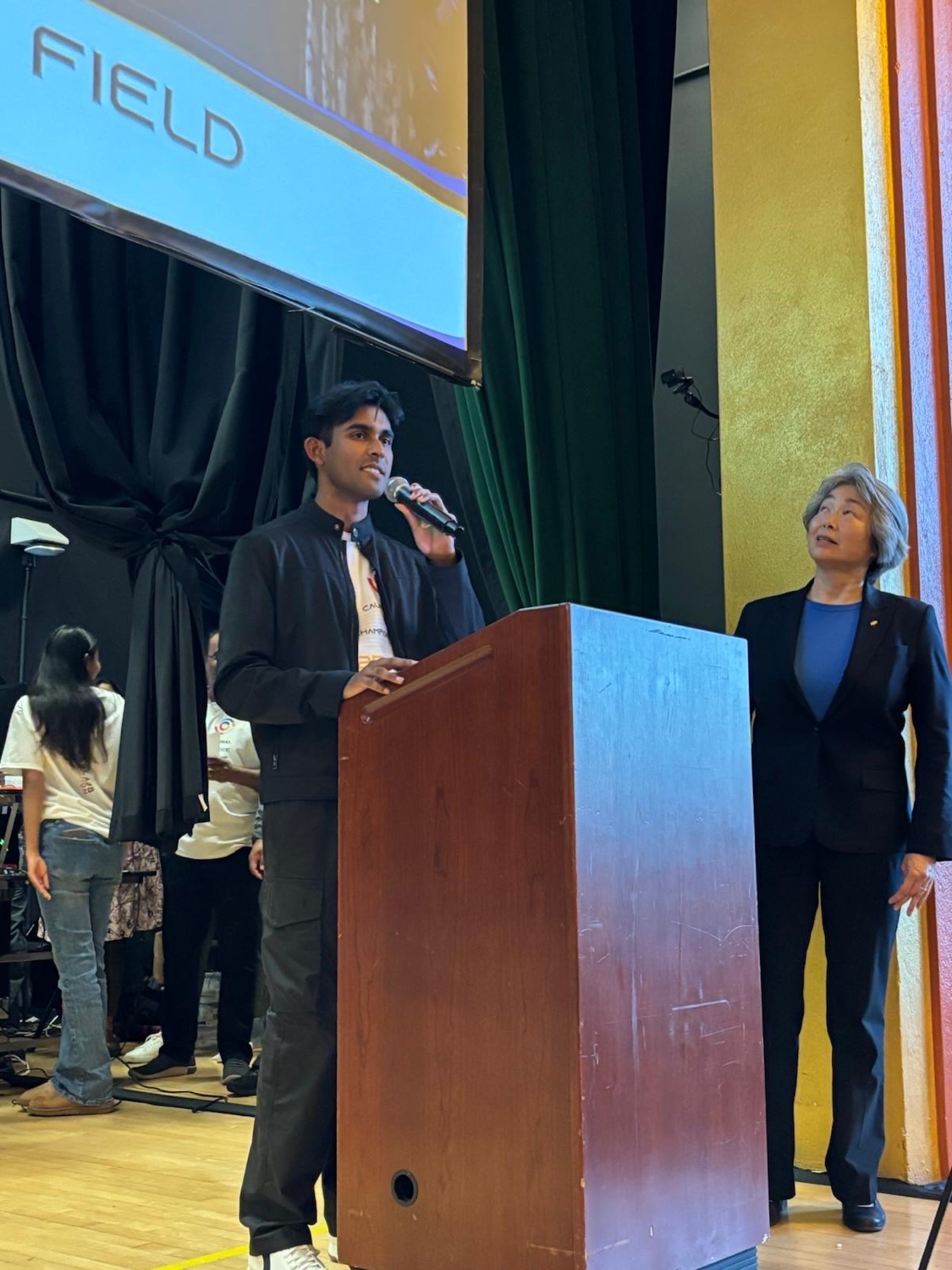 On the mic during the awards ceremony